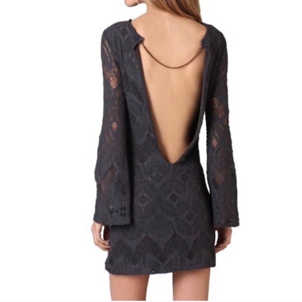 Nightcap Black Lace Dress Open Back Bell Sleeves